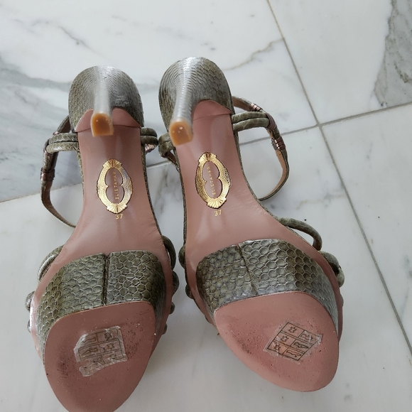 Elie Tahari Real Snakeskin Heeled Sandal Pumps Khaki - Picture 4 of 8